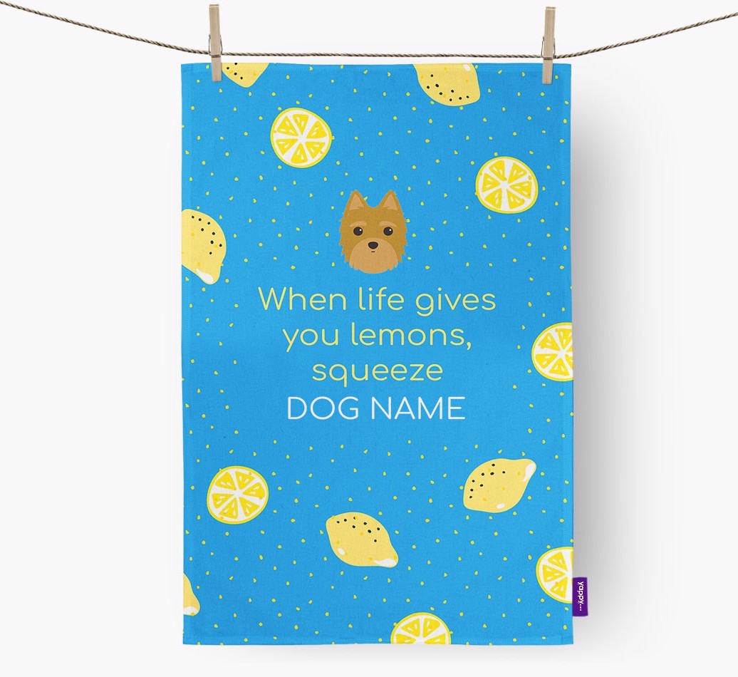 Personalised 'When Life Gives You Lemons' Tea Towel with {breedFullName} Icon