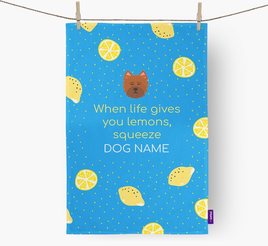 Personalised 'When Life Gives You Lemons' Tea Towel with {breedFullName} Icon