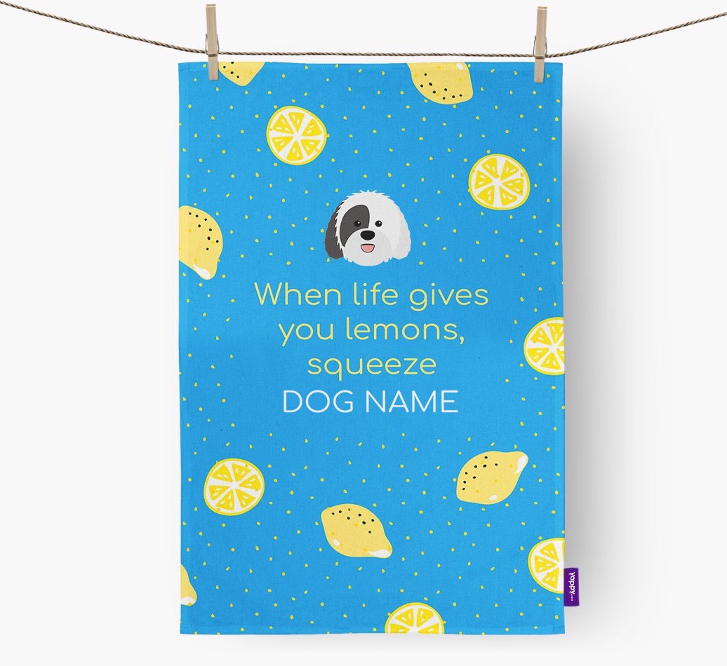 Personalised 'When Life Gives You Lemons' Tea Towel with {breedFullName} Icon