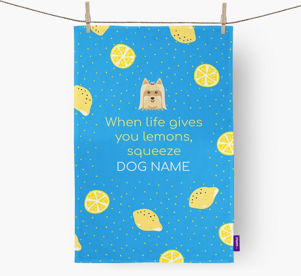 Personalised 'When Life Gives You Lemons' Tea Towel with {breedFullName} Icon