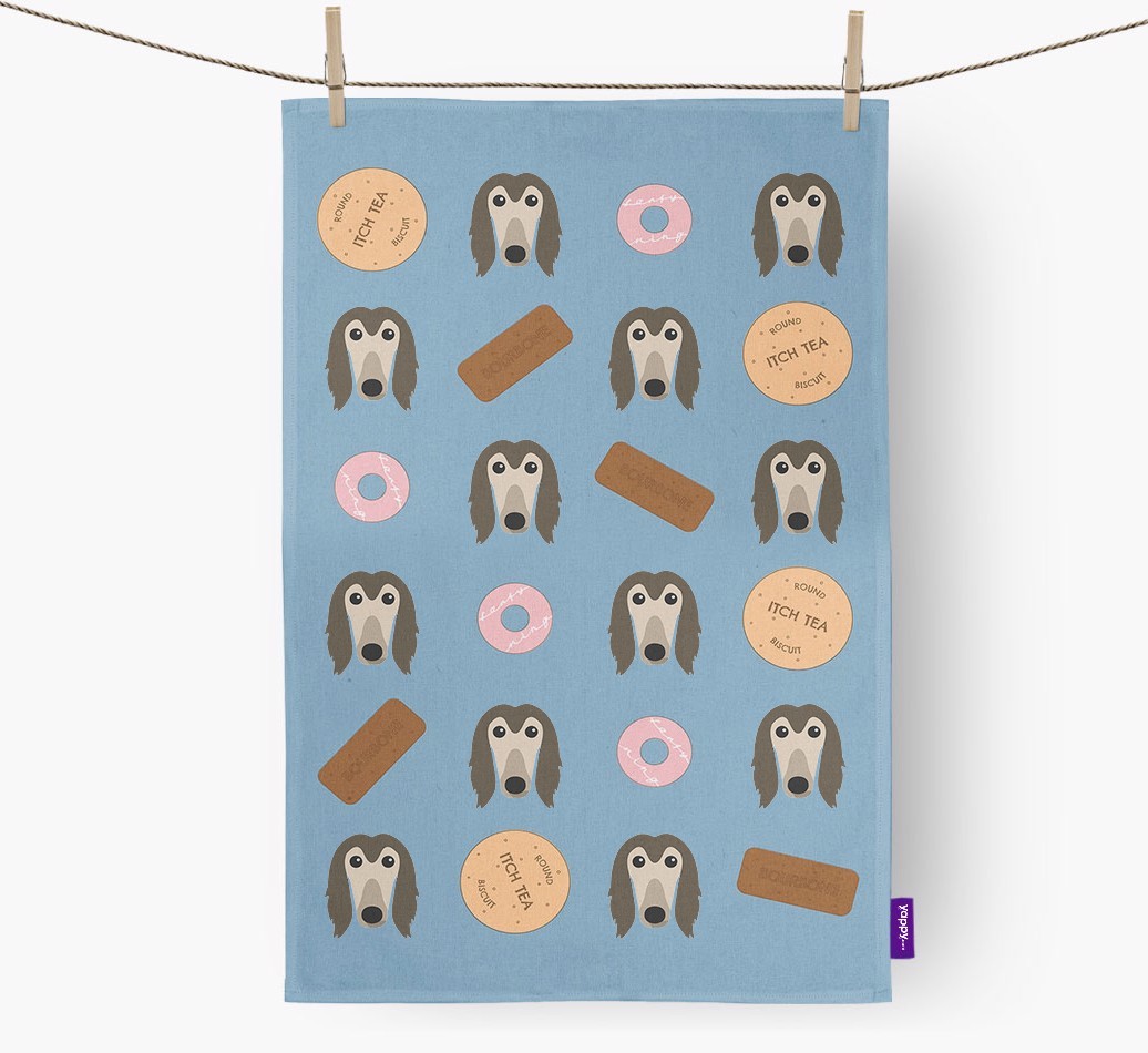 Biscuit Pattern Tea Towel with {breedFullName} Icons