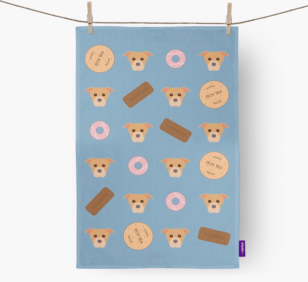 Biscuit Pattern Tea Towel with {breedFullName} Icons