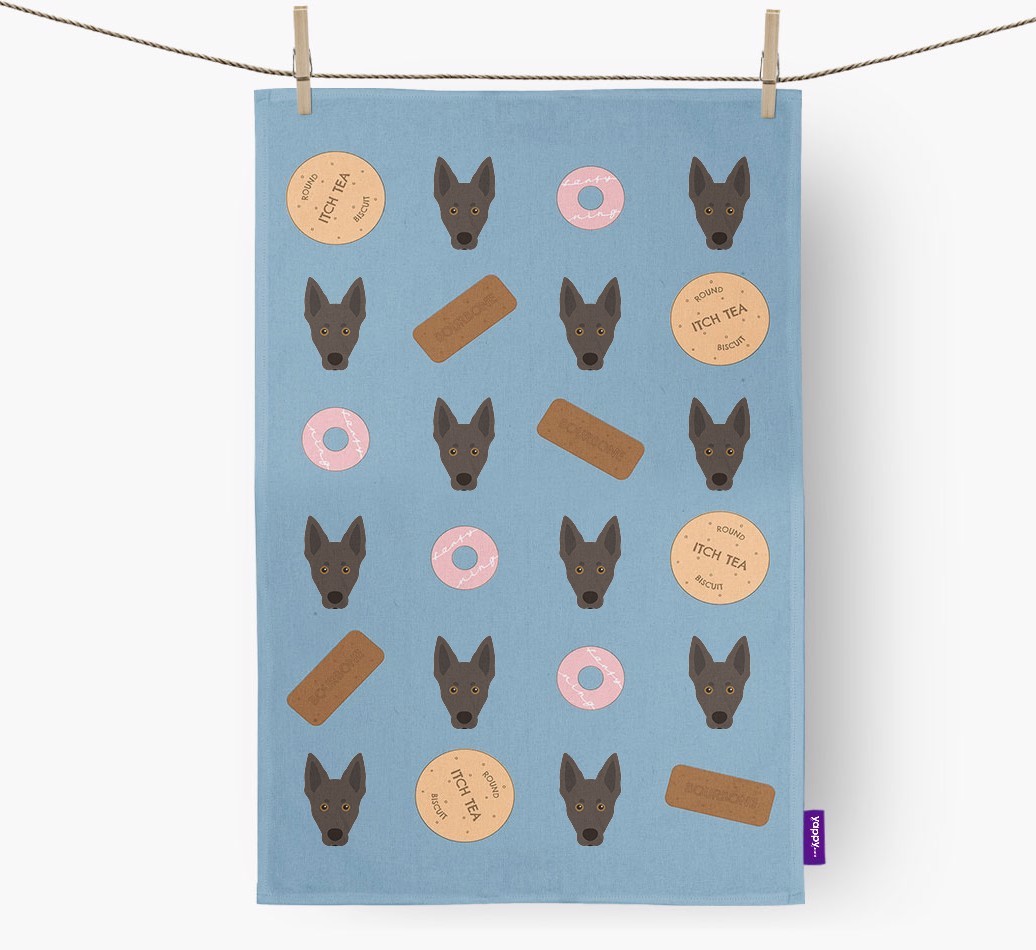 Biscuit Pattern Tea Towel with {breedFullName} Icons