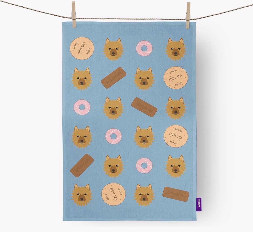 Biscuit Pattern Tea Towel with {breedFullName} Icons