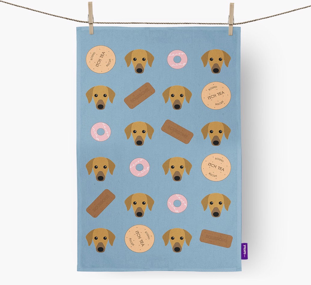 Biscuit Pattern Tea Towel with {breedFullName} Icons