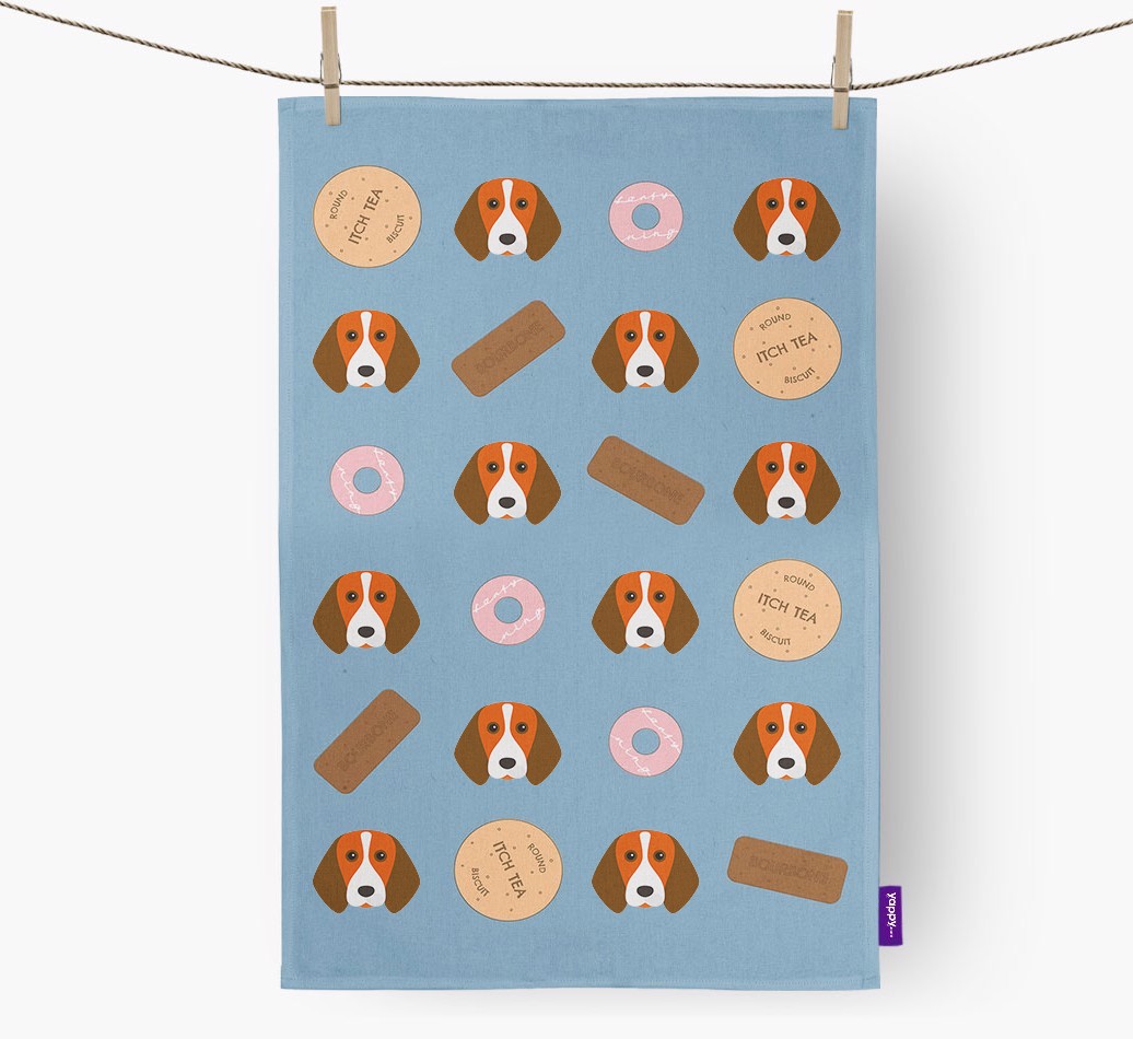 Biscuit Pattern Tea Towel with {breedFullName} Icons