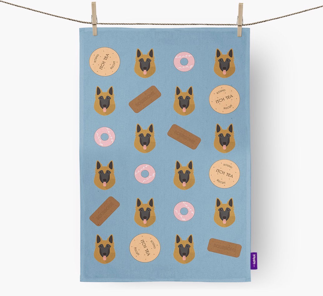 Biscuit Pattern Tea Towel with {breedFullName} Icons