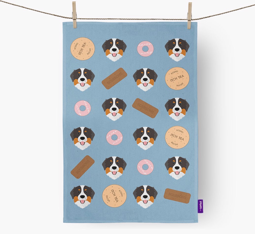 Biscuit Pattern Tea Towel with {breedFullName} Icons