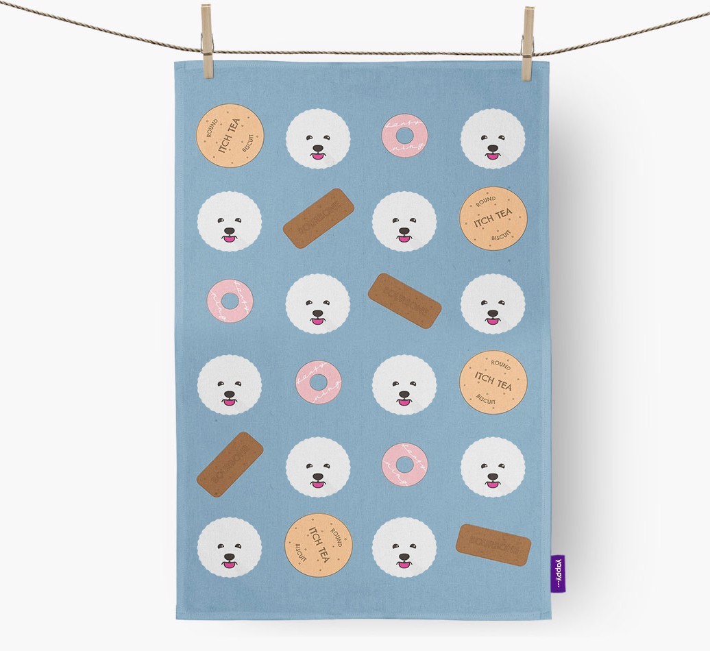 Biscuit Pattern Tea Towel with {breedFullName} Icons