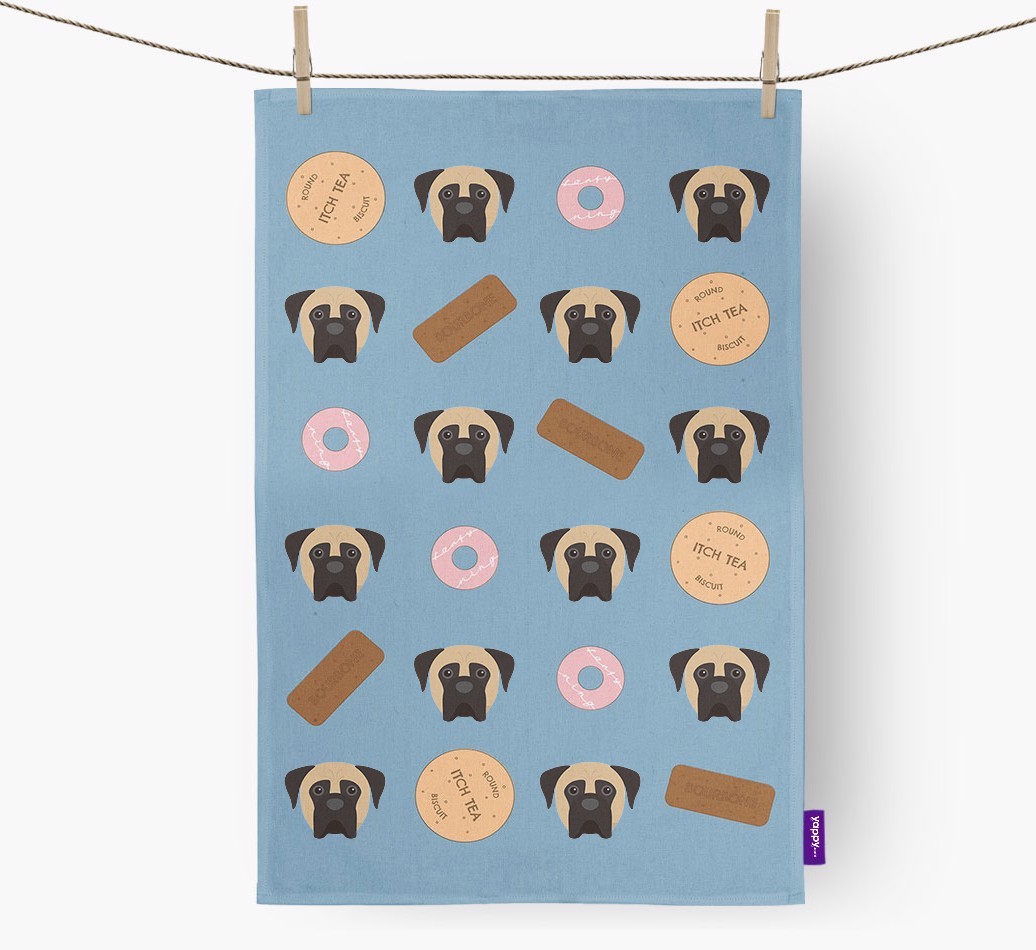 Biscuit Pattern Tea Towel with {breedFullName} Icons