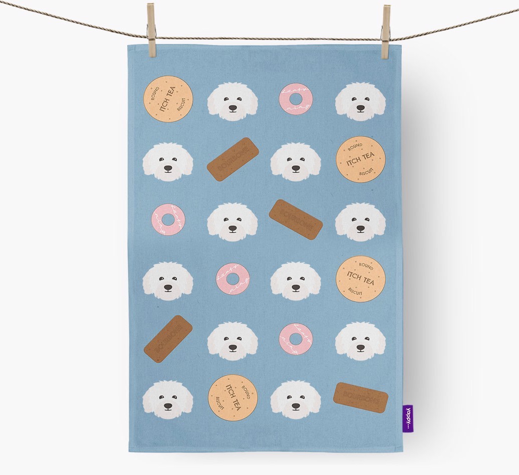 Biscuit Pattern Tea Towel with {breedFullName} Icons