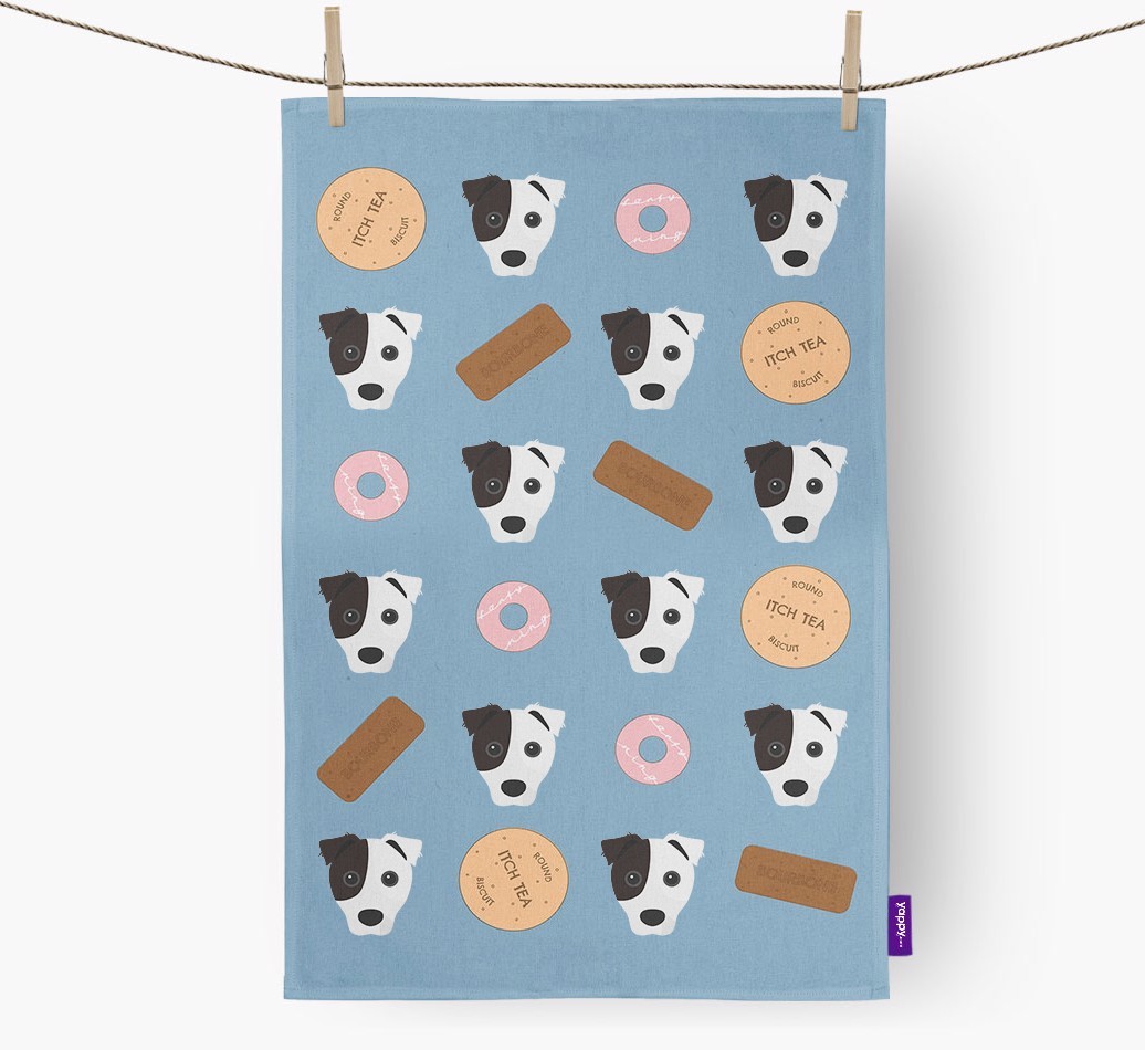 Biscuit Pattern Tea Towel with {breedFullName} Icons
