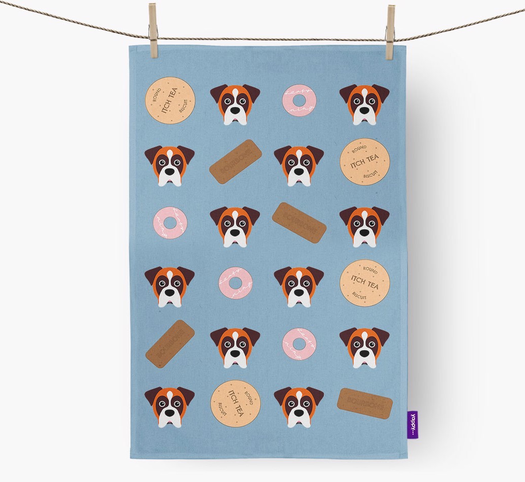 Biscuit Pattern Tea Towel with {breedFullName} Icons