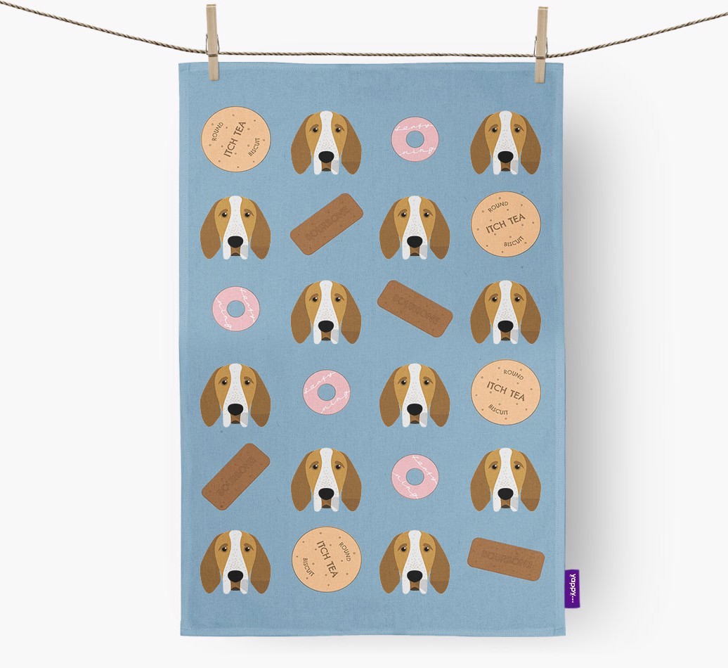 Biscuit Pattern Tea Towel with {breedFullName} Icons