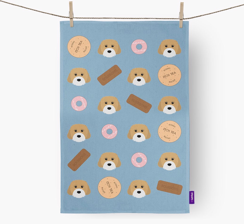 Biscuit Pattern Tea Towel with {breedFullName} Icons