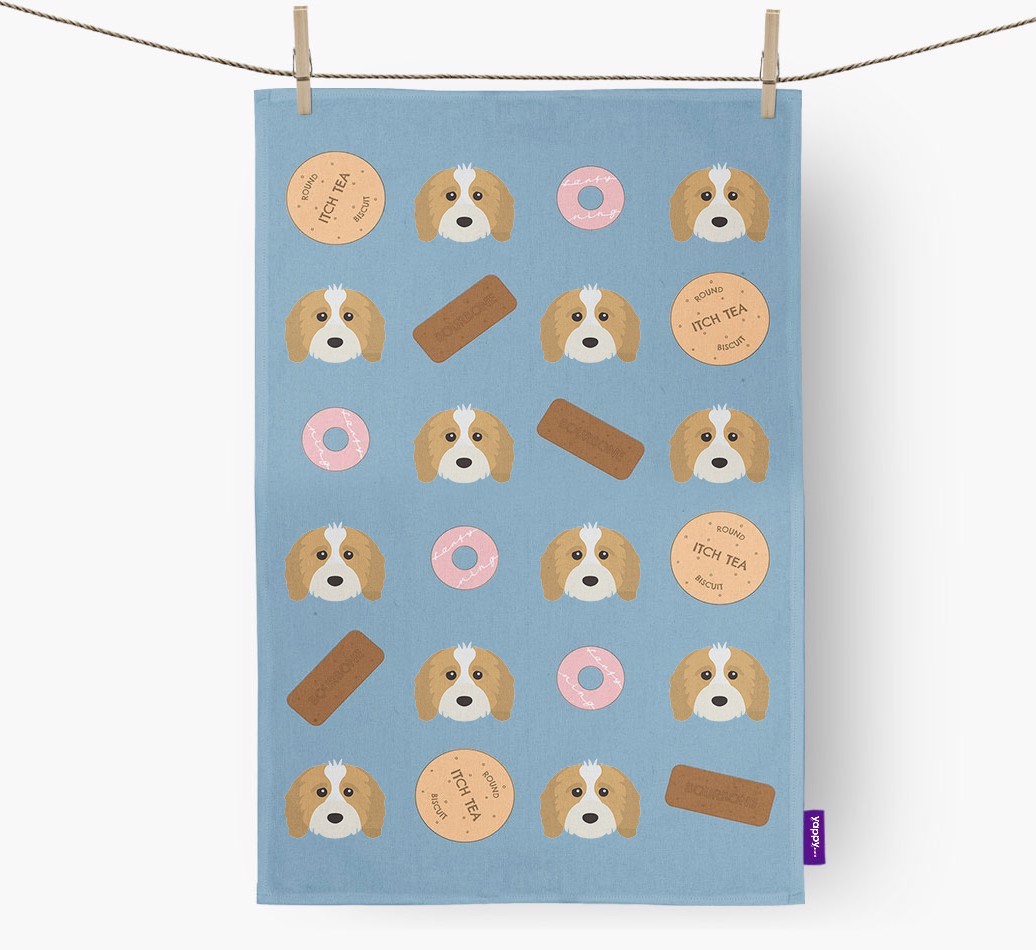 Biscuit Pattern Tea Towel with {breedFullName} Icons