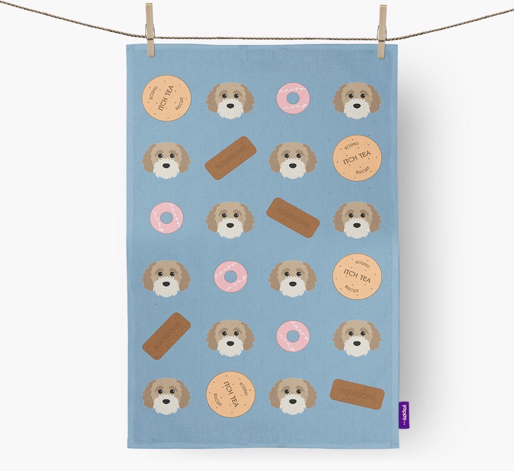 Biscuit Pattern Tea Towel with {breedFullName} Icons