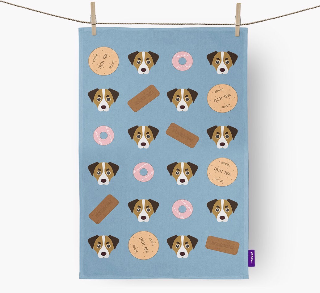 Biscuit Pattern Tea Towel with {breedFullName} Icons