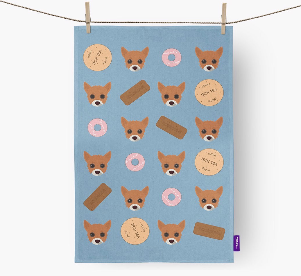 Biscuit Pattern Tea Towel with {breedFullName} Icons