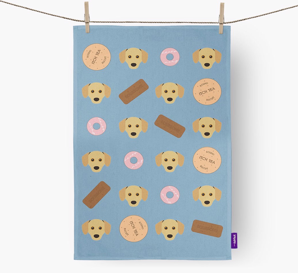 Biscuit Pattern Tea Towel with {breedFullName} Icons