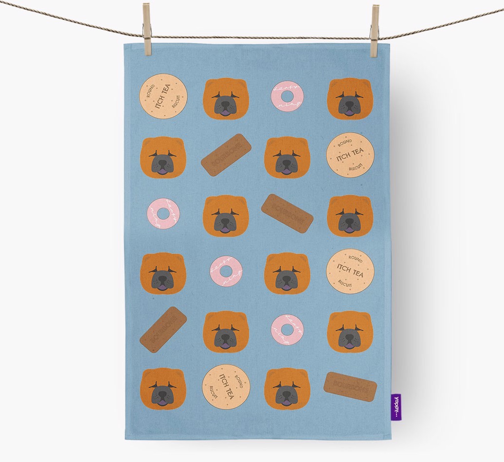 Biscuit Pattern Tea Towel with {breedFullName} Icons