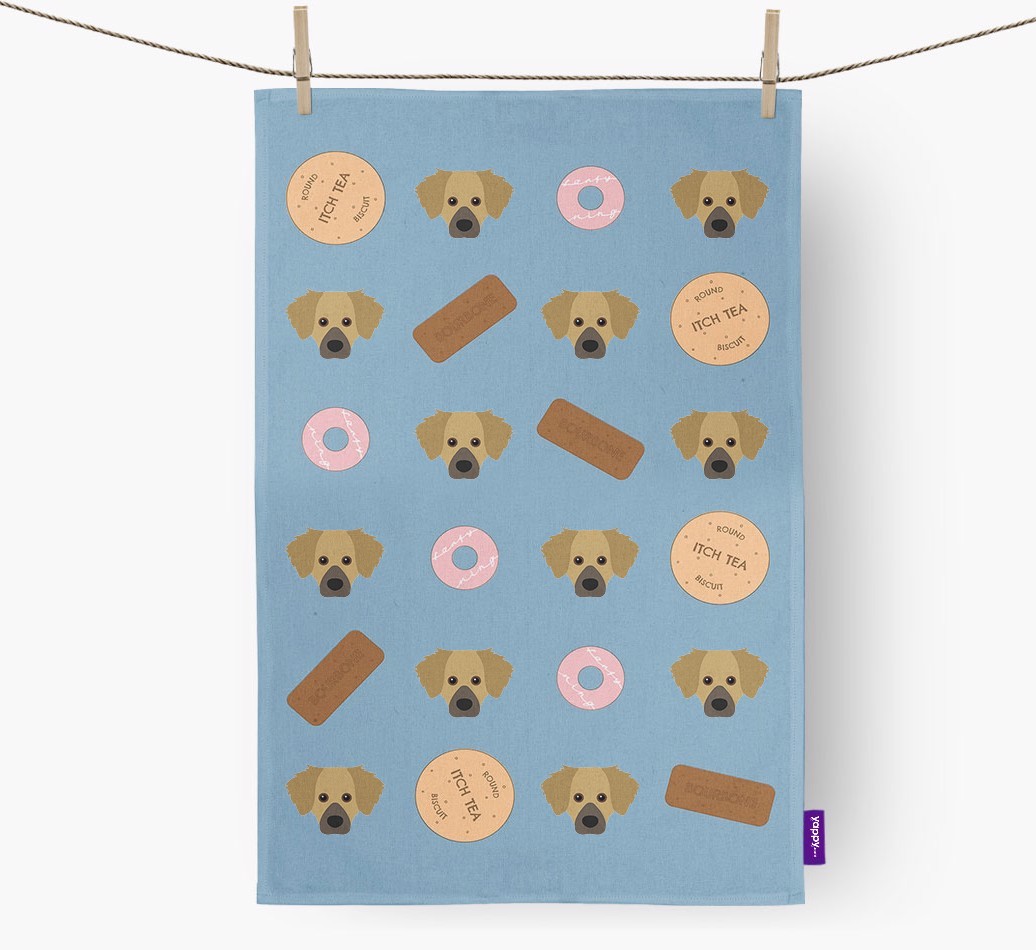 Biscuit Pattern Tea Towel with {breedFullName} Icons