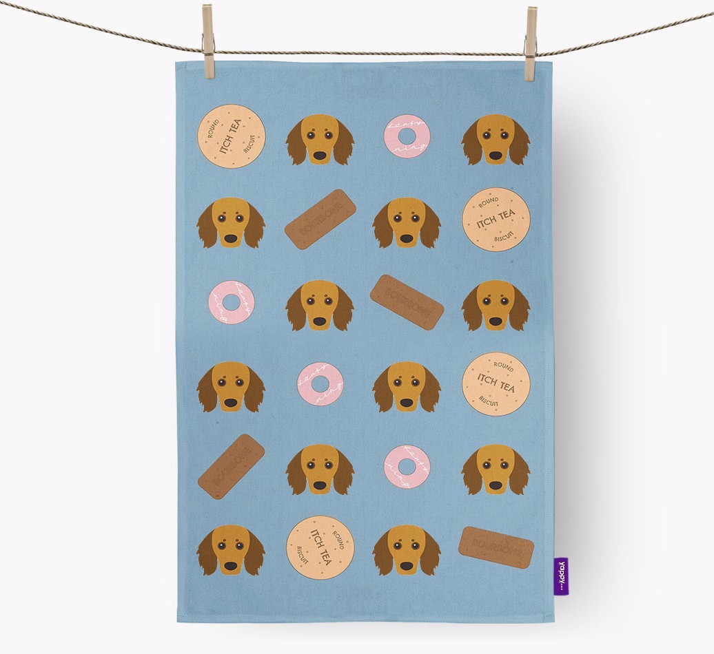 Biscuit Pattern Tea Towel with {breedFullName} Icons