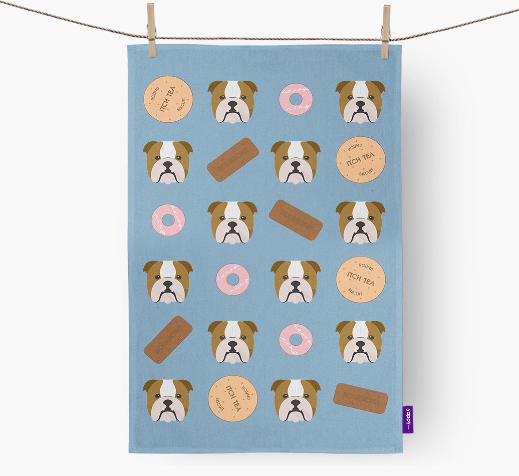 Biscuit Pattern Tea Towel with {breedFullName} Icons