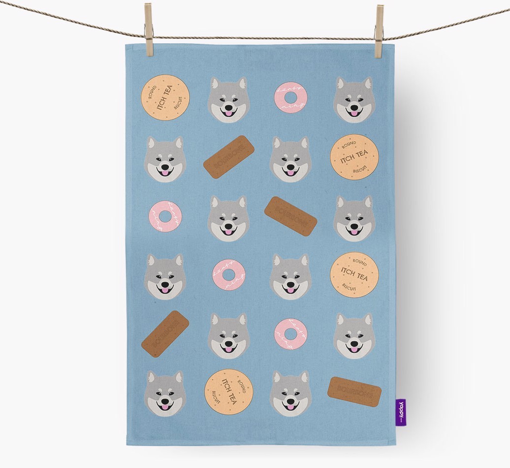 Biscuit Pattern Tea Towel with {breedFullName} Icons