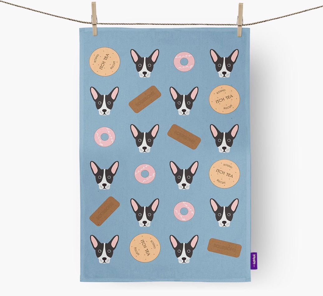 Biscuit Pattern Tea Towel with {breedFullName} Icons
