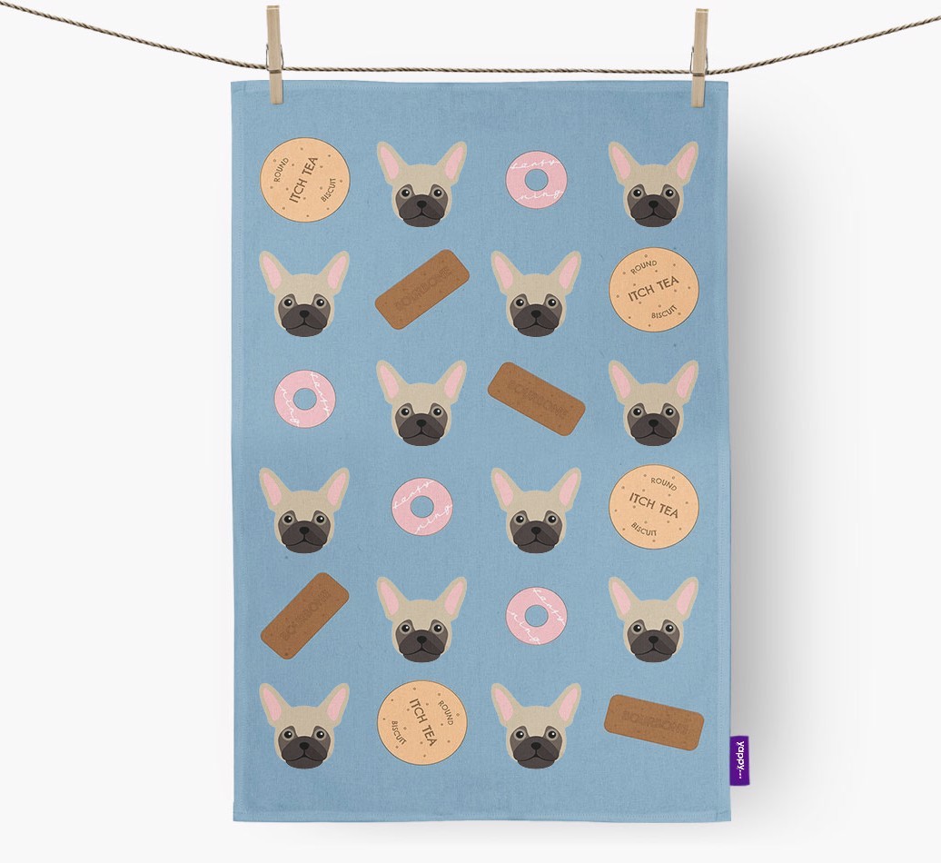 Biscuit Pattern Tea Towel with {breedFullName} Icons