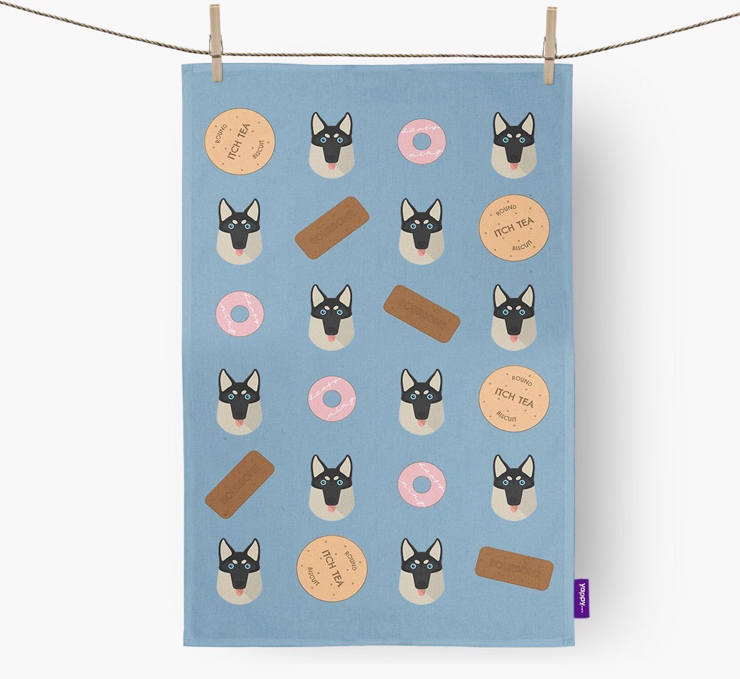 Biscuit Pattern Tea Towel with {breedFullName} Icons