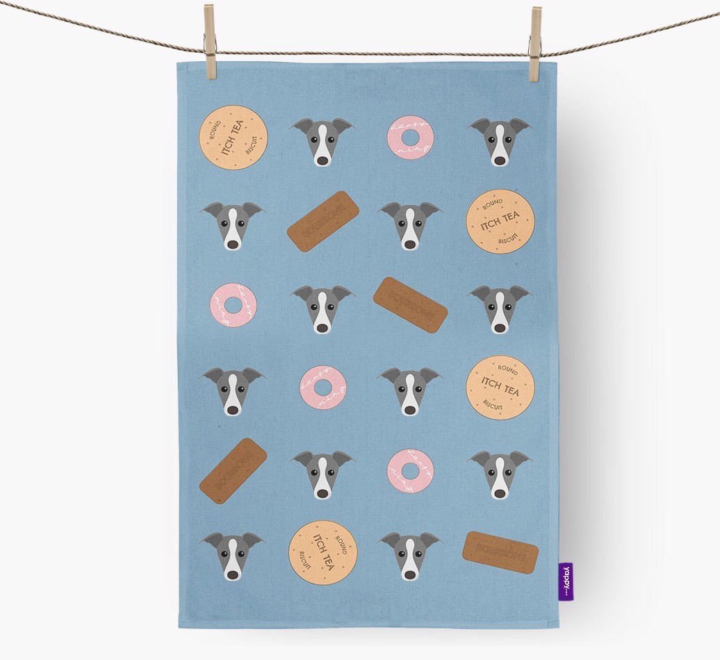 Biscuit Pattern Tea Towel with {breedFullName} Icons