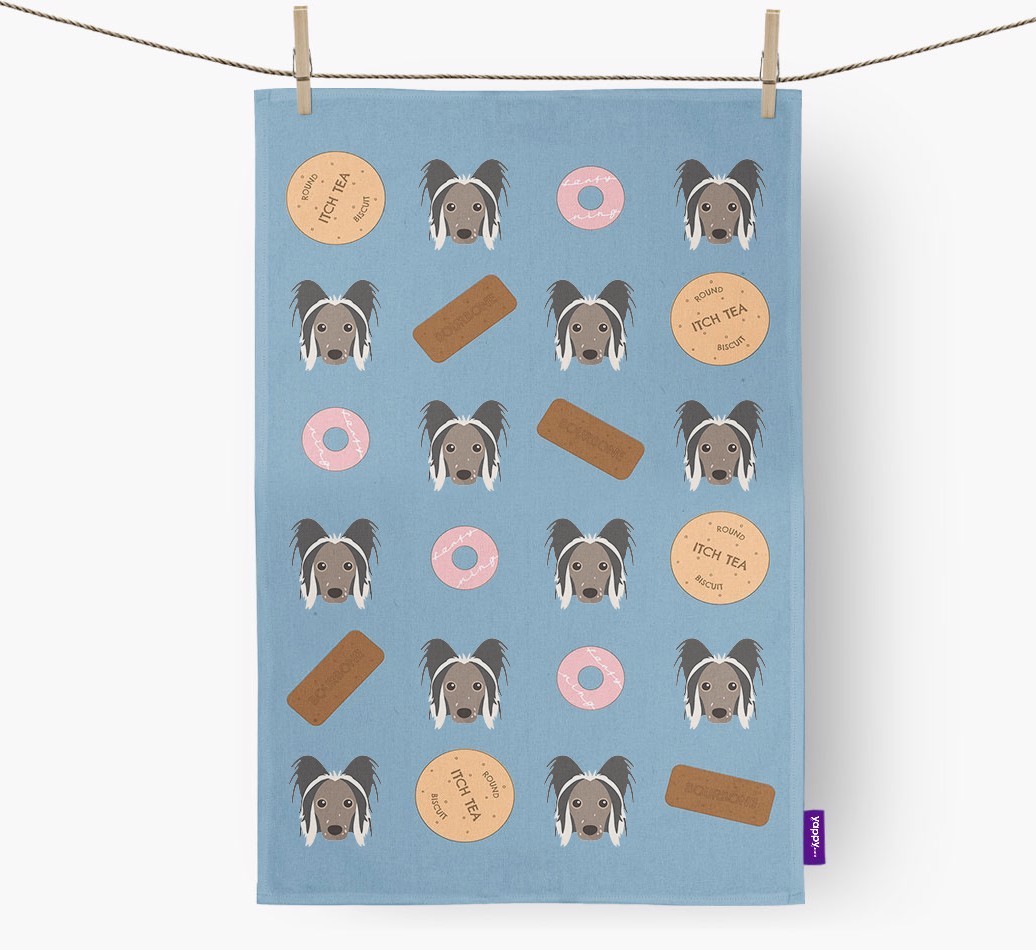 Biscuit Pattern Tea Towel with {breedFullName} Icons
