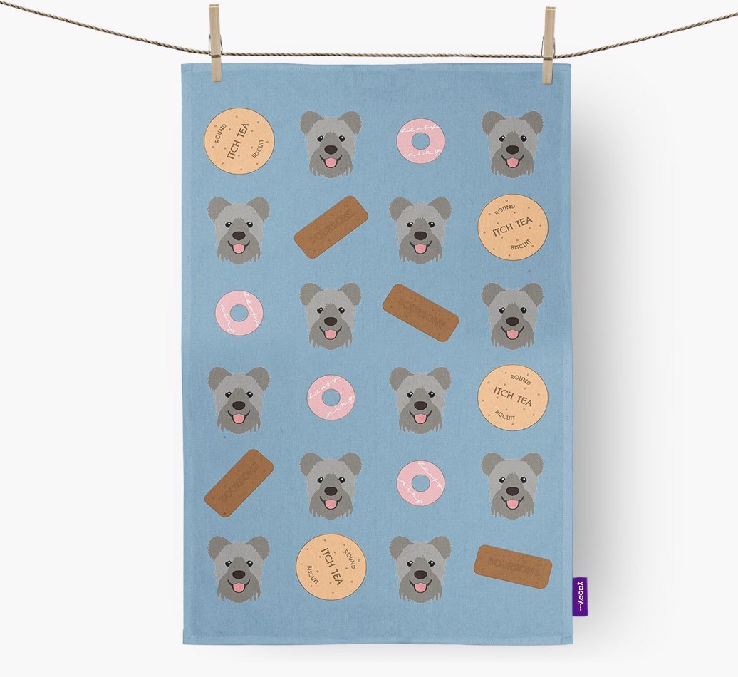 Biscuit Pattern Tea Towel with {breedFullName} Icons