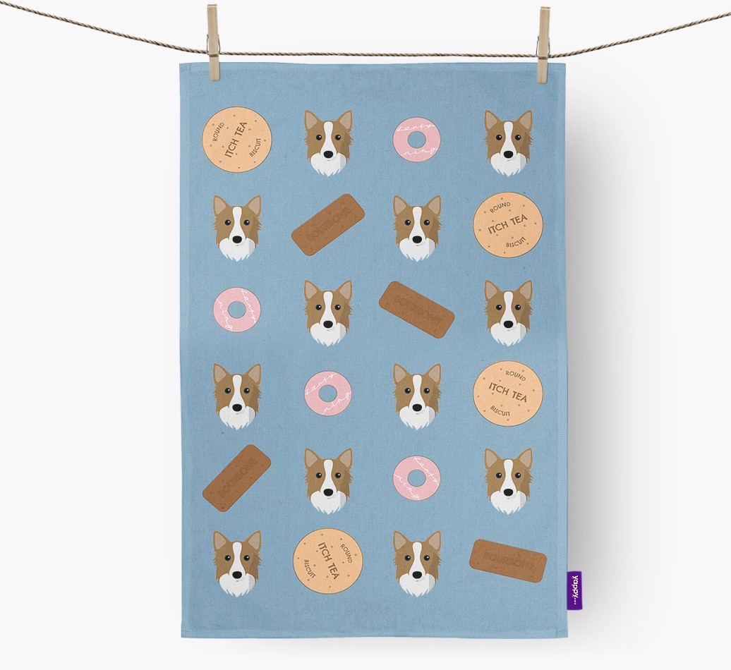 Biscuit Pattern Tea Towel with {breedFullName} Icons