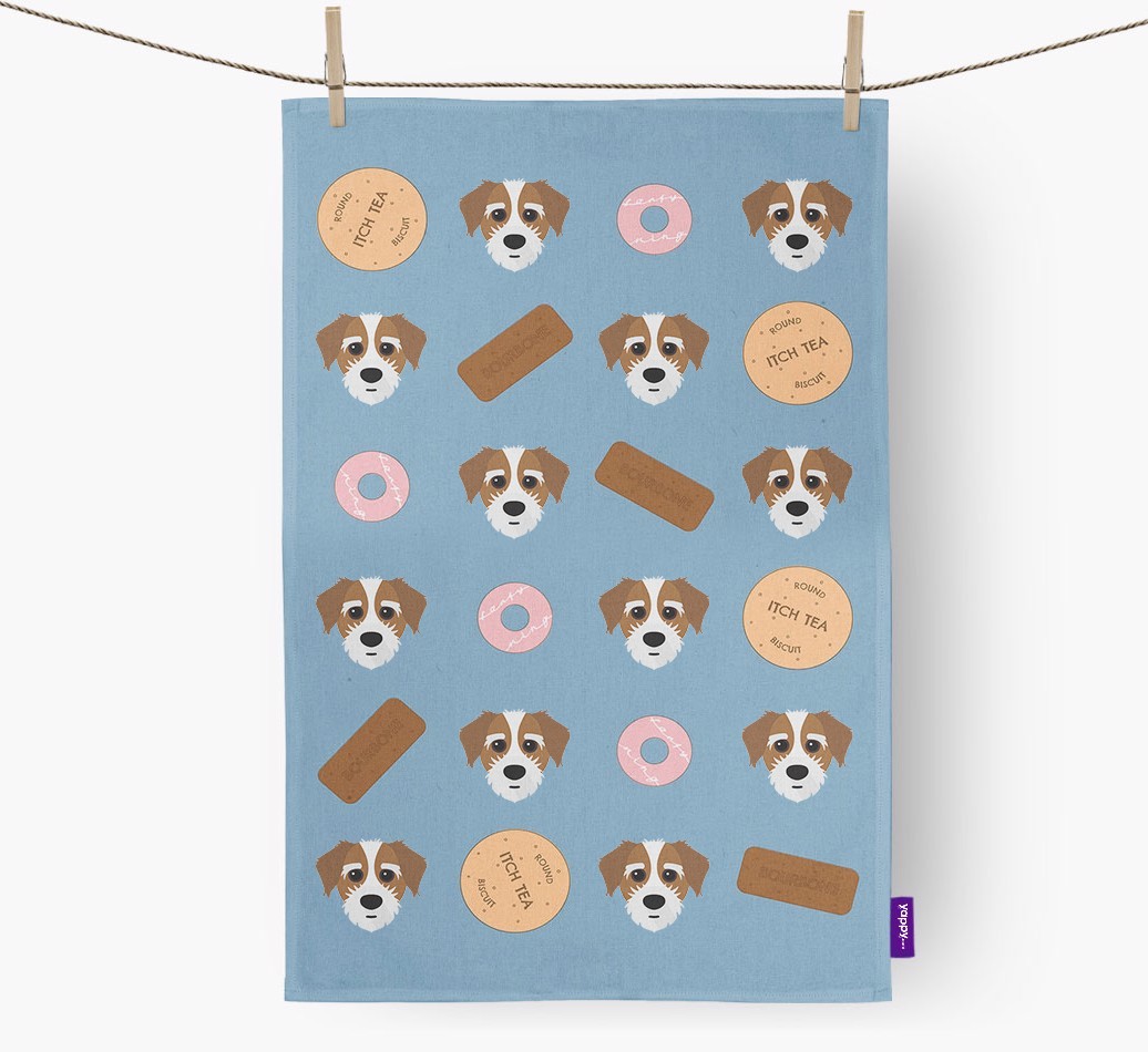 Biscuit Pattern Tea Towel with {breedFullName} Icons