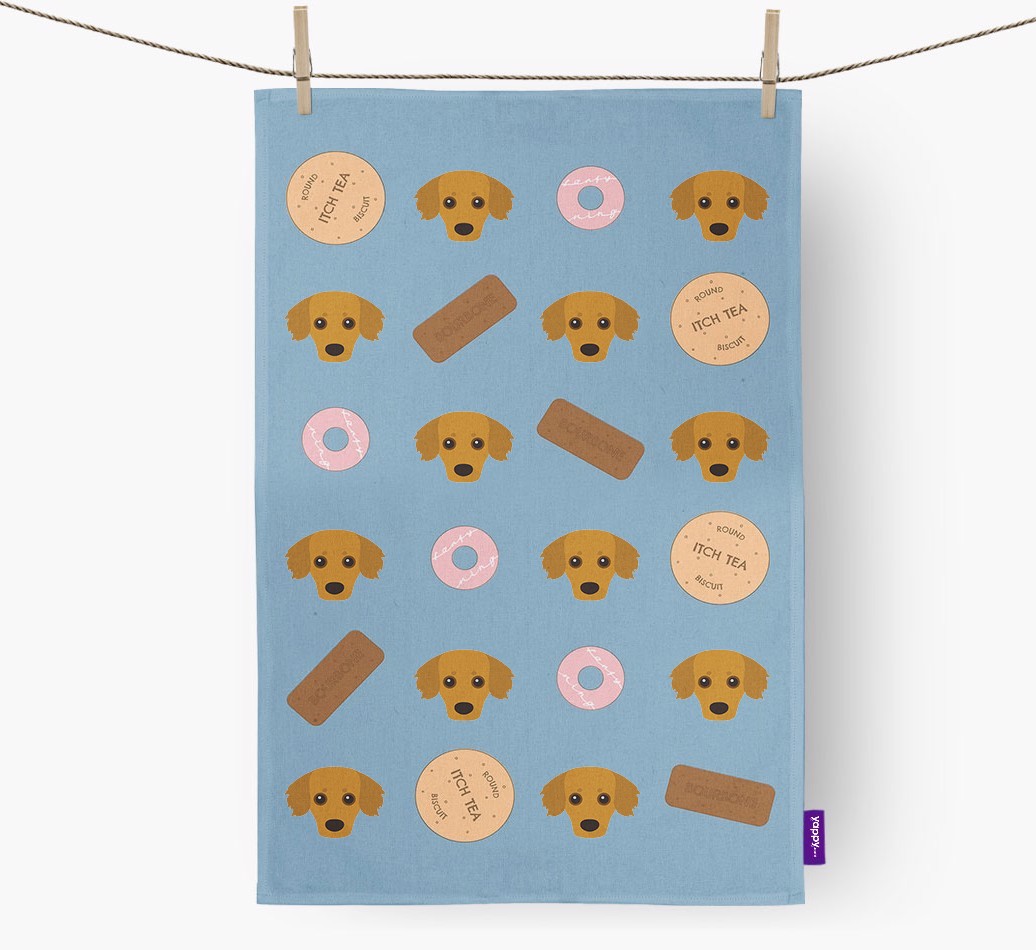 Biscuit Pattern Tea Towel with {breedFullName} Icons
