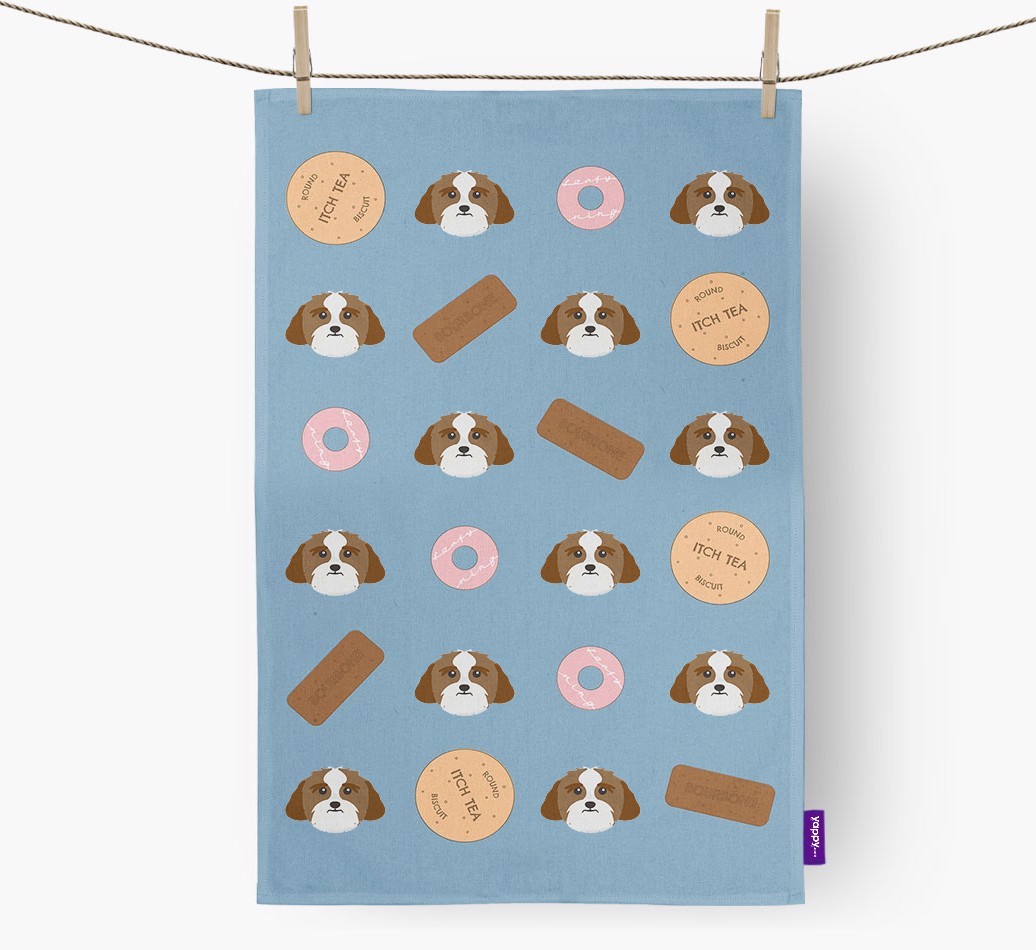 Biscuit Pattern Tea Towel with {breedFullName} Icons