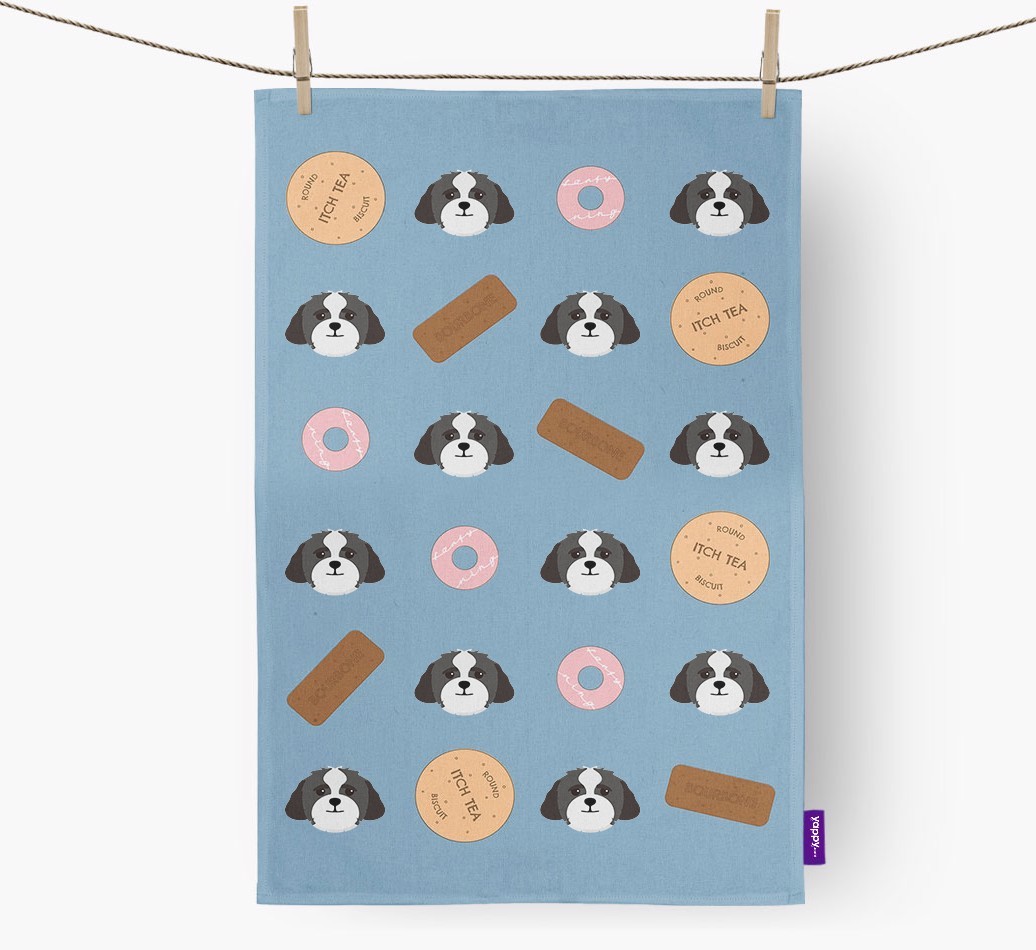 Biscuit Pattern Tea Towel with {breedFullName} Icons