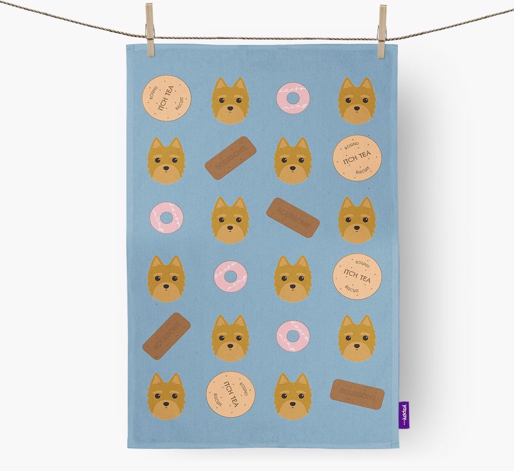 Biscuit Pattern Tea Towel with {breedFullName} Icons