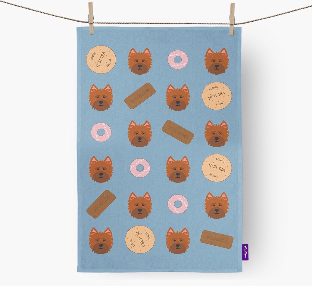 Biscuit Pattern Tea Towel with {breedFullName} Icons