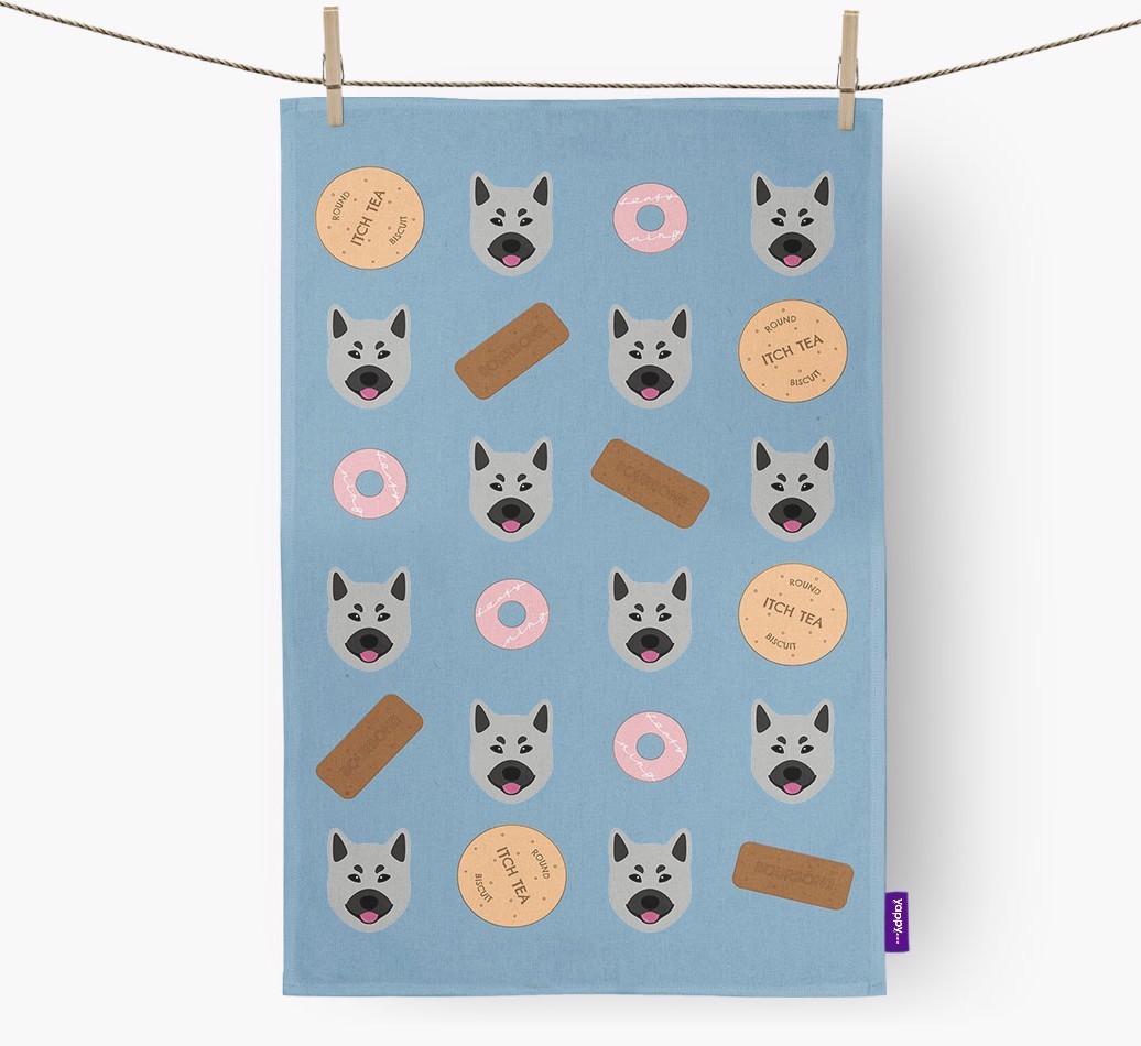 Biscuit Pattern Tea Towel with {breedFullName} Icons
