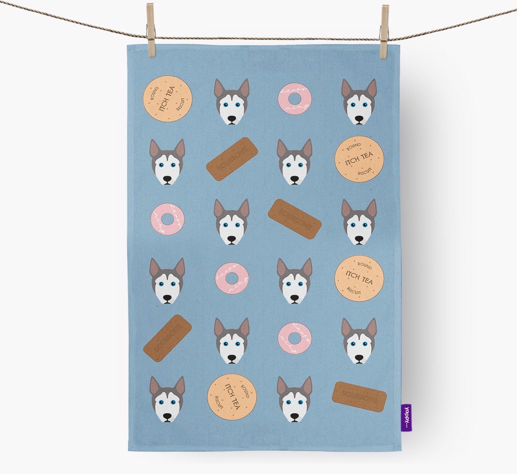 Biscuit Pattern Tea Towel with {breedFullName} Icons