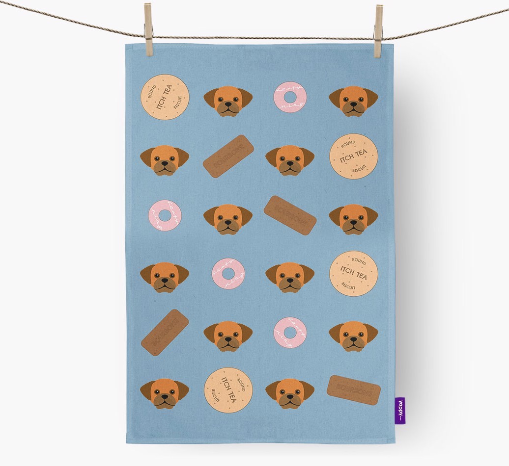 Biscuit Pattern Tea Towel with {breedFullName} Icons