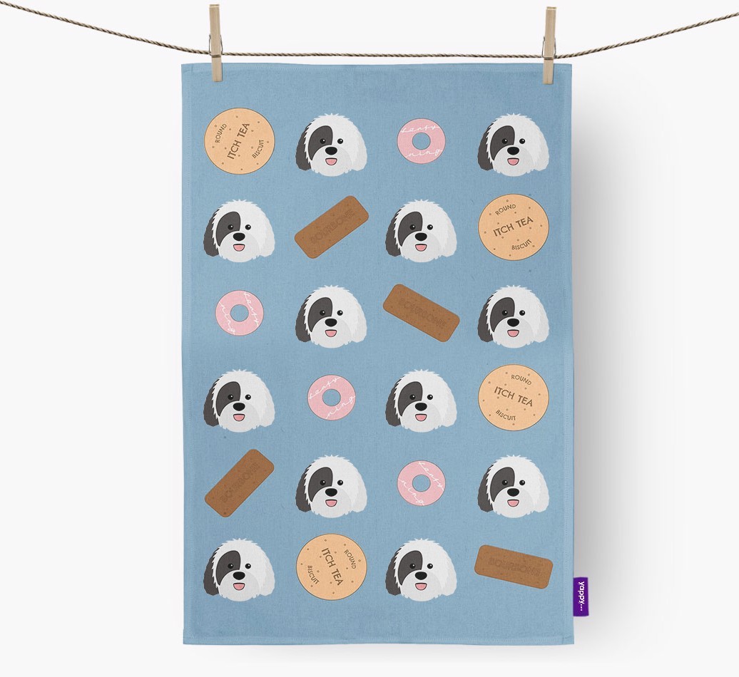 Biscuit Pattern Tea Towel with {breedFullName} Icons