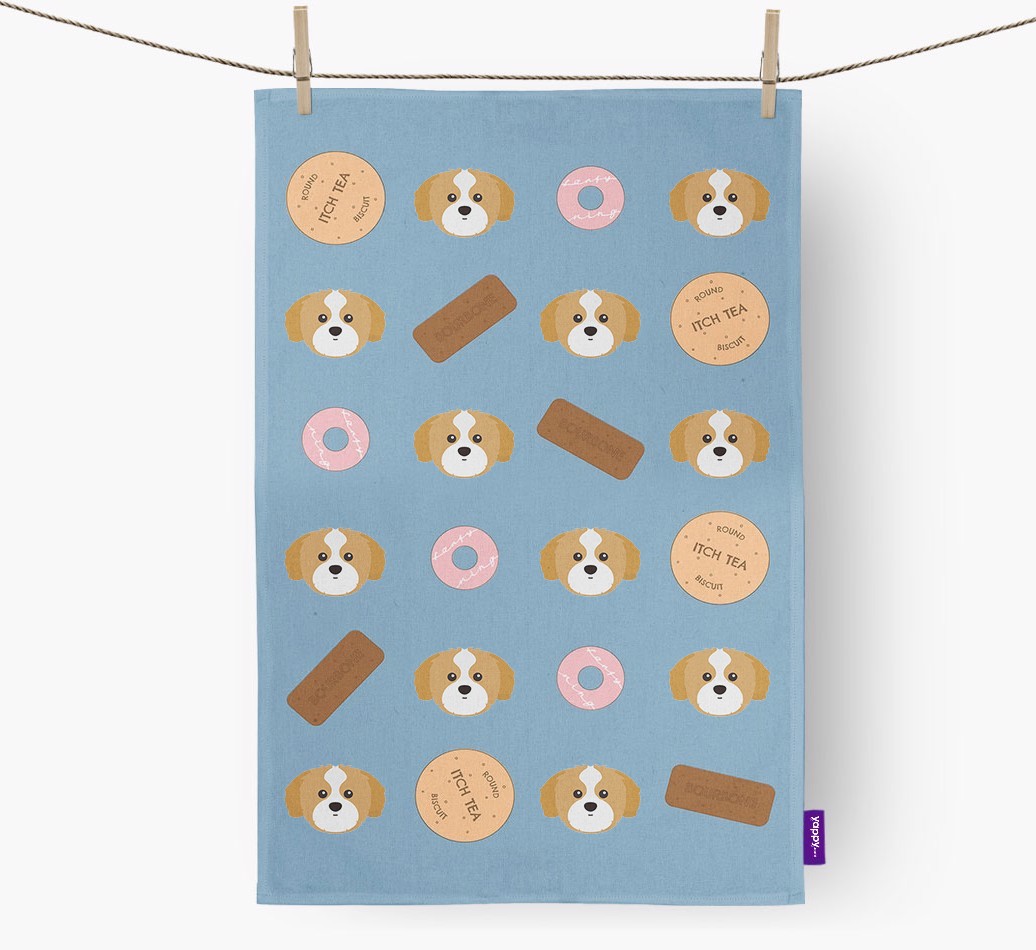 Biscuit Pattern Tea Towel with {breedFullName} Icons