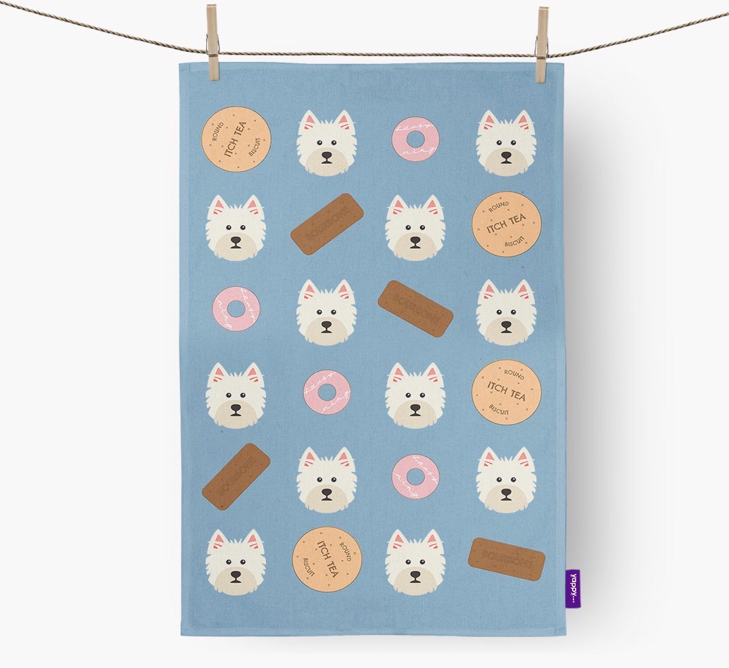 Biscuit Pattern Tea Towel with {breedFullName} Icons
