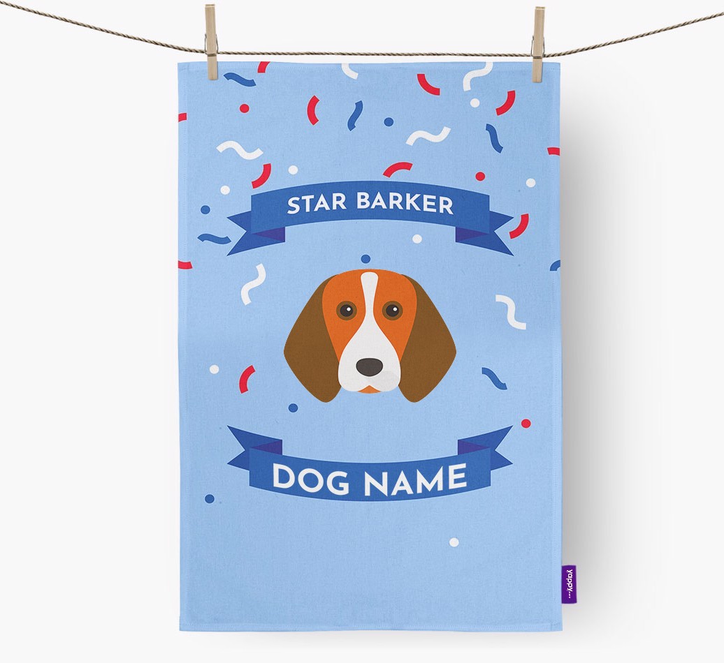Personalised 'Star Barker' Tea Towel with {breedFullName} Icon