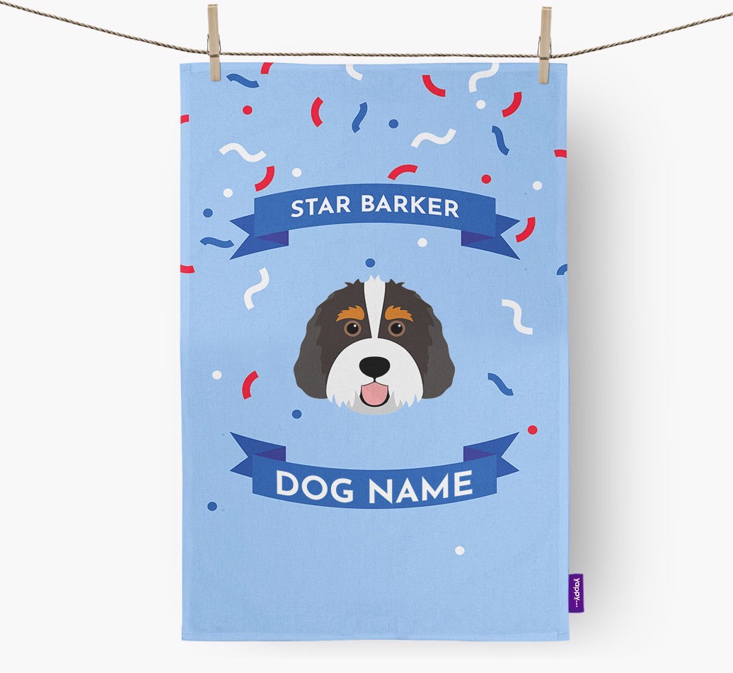 Personalised 'Star Barker' Tea Towel with {breedFullName} Icon